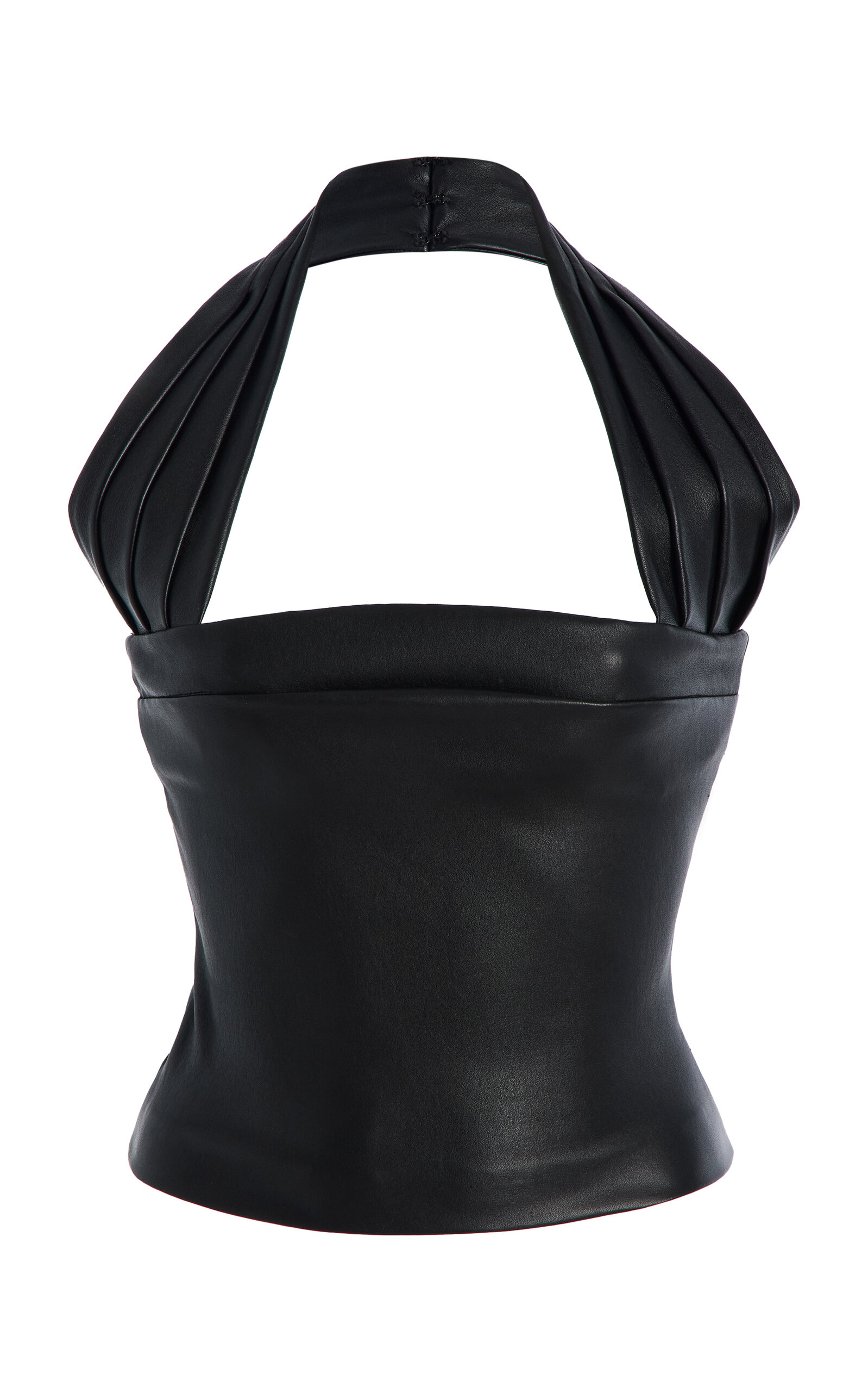 LaQuan Smith LaQuan Smith Square Neck Leather Halter Top Black XL
