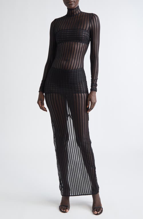 LaQuan Smith LaQuan Smith Stripe Long Sleeve Open Back Maxi Dress