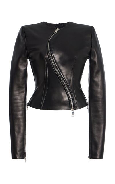 LaQuan Smith ZipFront Leather Top