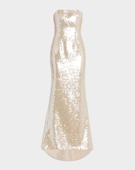 laquan smith gold dress LaQuan Smith Mock Neck Column Gown in Gold