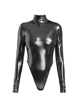 LaQuan Smith Women's Metallic Long-Sleeve Turtleneck Bodysuit