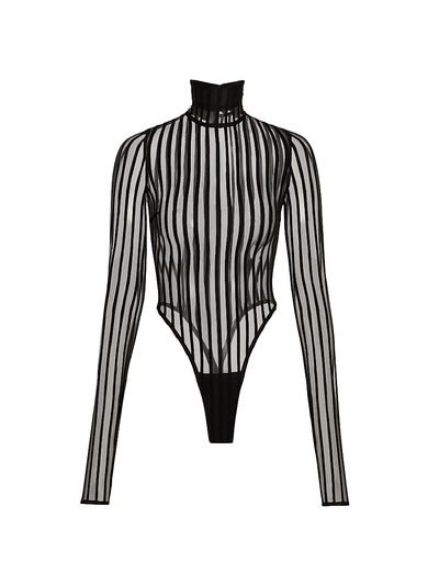 LaQuan Smith Women's Striped Sheer Turtleneck Bodysuit
