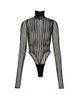 LaQuan Smith Women's Striped Sheer Turtleneck Bodysuit - 9