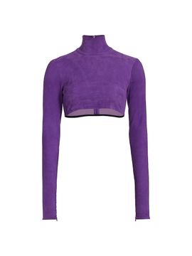 LaQuan Smith Women's Suede Turtleneck Crop Top