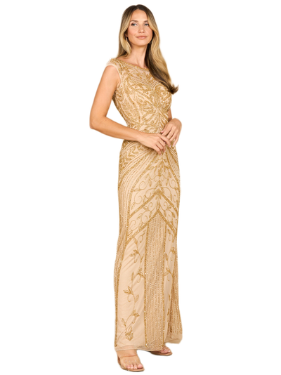 LARA New York LARA New York Beaded Cap Sleeve Sheath Gown