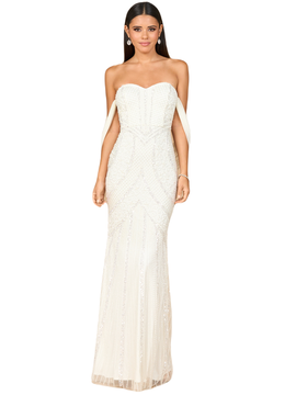 LARA New York LARA New York Beaded Gown with Cape Detail