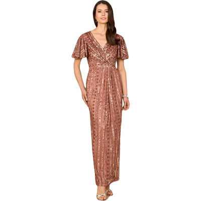 LARA New York LARA New York Beaded Gown with Flutter Sleeves