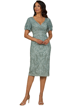 LARA New York LARA New York Beaded Midi Dress with Cape Sleeves