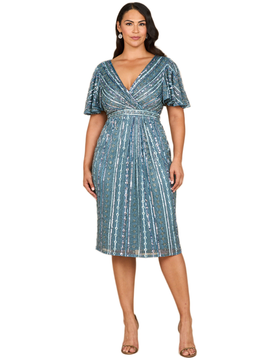 LARA New York LARA New York Beaded Midi Dress with Flutter Sleeves