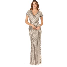 LARA New York LARA New York Beaded V-Neckline Dress with Cap Sleeves