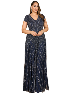 LARA New York LARA New York Cap Sleeve Beaded A-Line Gown