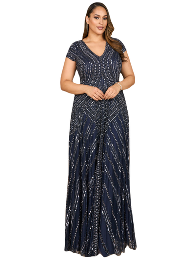 LARA New York LARA New York Cap Sleeve Beaded A-Line Gown