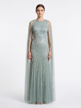 LARA New York LARA New York Cap Sleeve Beaded Gown with Fringe