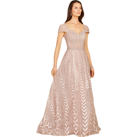 LARA New York LARA New York Cap Sleeve Beaded Lace Ballgown
