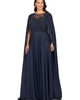 LARA New York LARA New York Chiffon A-line Long Gown with Long Cape Sleeves - 3