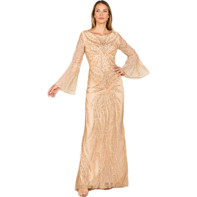 LARA New York LARA New York High Neck Beaded Dress with Bell Sleeves