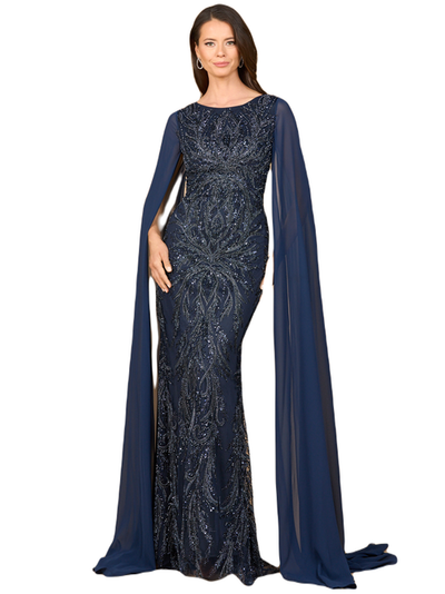 LARA New York LARA New York High Neck Gown with Chiffon Cape Sleeves