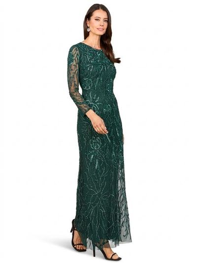 LARA New York LARA New York High Neck, Long Sleeve Beaded Gown