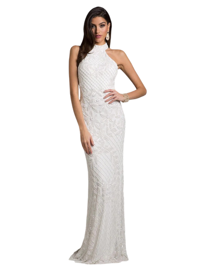 LARA New York LARA New York Lattice-Beaded Halter Neck Sheath Wedding Gown