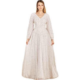 LARA New York LARA New York Long Sleeve, Beaded A-Line Bridal Dress