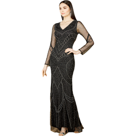 LARA New York LARA New York Long Sleeve Beaded Dresses with Sheer Sleeves