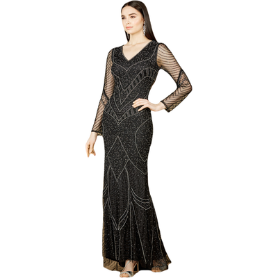 LARA New York LARA New York Long Sleeve Beaded Dresses with Sheer Sleeves