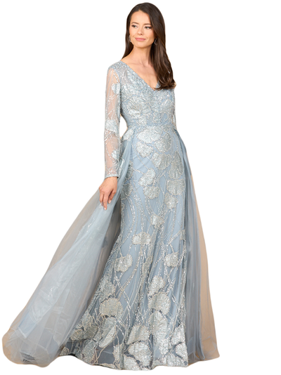 LARA New York LARA New York Long Sleeve Lace Gown with Overskirt