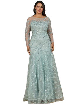 LARA New York LARA New York Long Sleeve Mermaid Beaded Gown