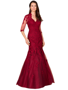 LARA New York LARA New York Long Sleeve, Mermaid Lace Gown