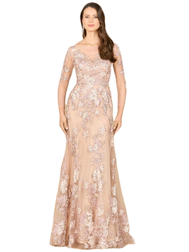 LARA New York LARA New York Long Sleeve Modest Lace Gown