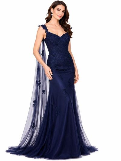 LARA New York LARA New York Off Shoulder Mermaid Beaded Gown with Feathers