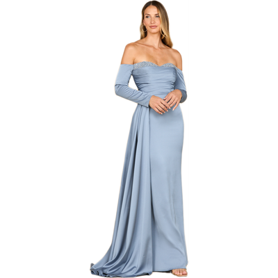 LARA New York LARA New York Off Shoulder Satin Dress with Beaded Details