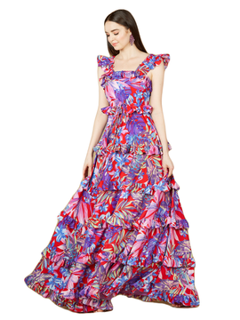 LARA New York LARA New York Printed Gown with Ruffle Skirt
