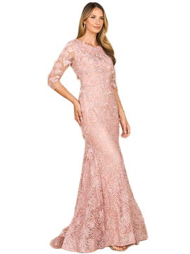 LARA New York LARA New York Short Sleeve Lace Mermaid Gown