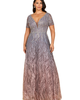 LARA New York LARA New York Short Sleeve V-Neck Beaded Ballgown - 1