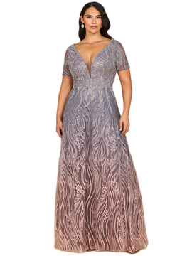 LARA New York LARA New York Short Sleeve V-Neck Beaded Ballgown