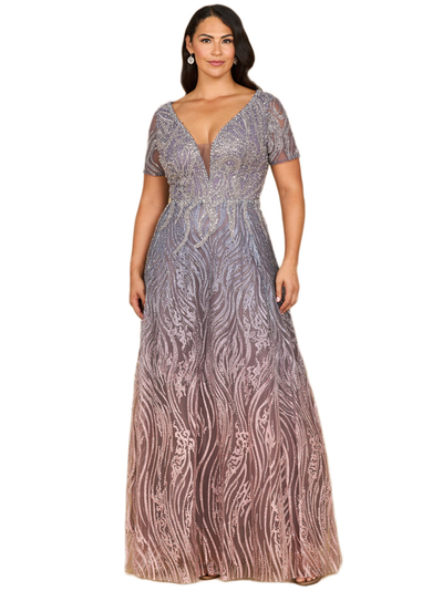 LARA New York LARA New York Short Sleeve V-Neck Beaded Ballgown