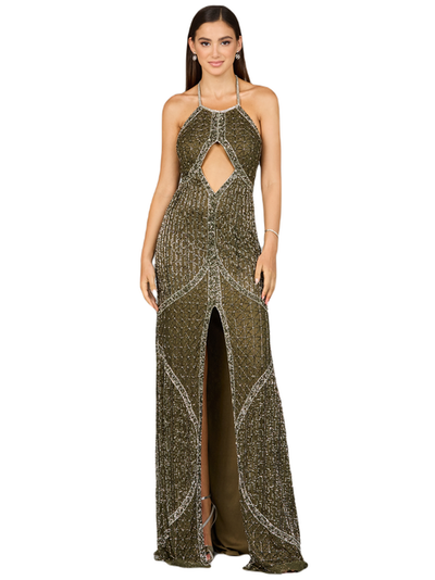 LARA New York LARA New York Symmetrical Halter Neck Beaded Gown