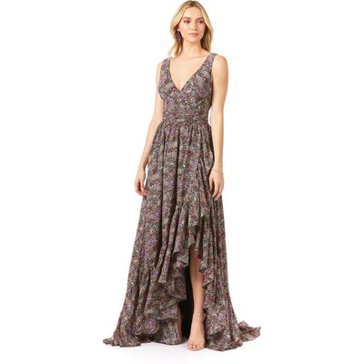 LARA New York LARA New York V-Neck Long Print Gown Hi-Low Wrap