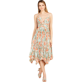 LARA New York LARA New York V-Neck Printed Midi Length Dress with Pleats