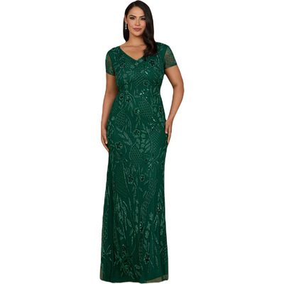 LARA New York LARA New York V-Neck, Short Sleeve Beaded Gown
