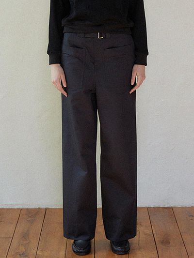 LARGO Cotton Wide Leg Belted Pants [Black]
