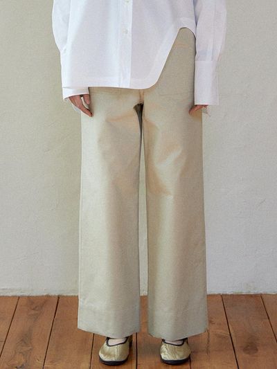 LARGO Cotton Wide Leg Belted Pants [Light Khaki]