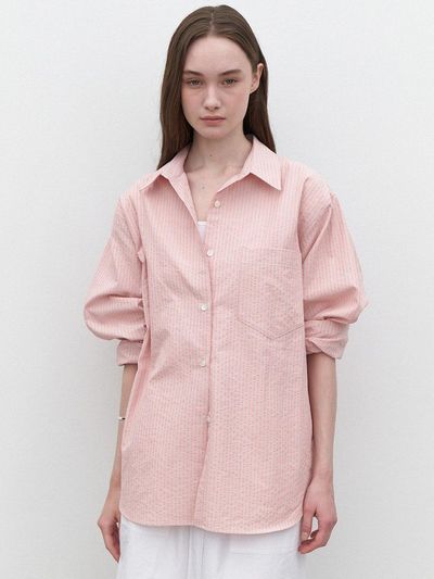 LARGO Crinkle Stripe Loose Fit Shirt (Pink)