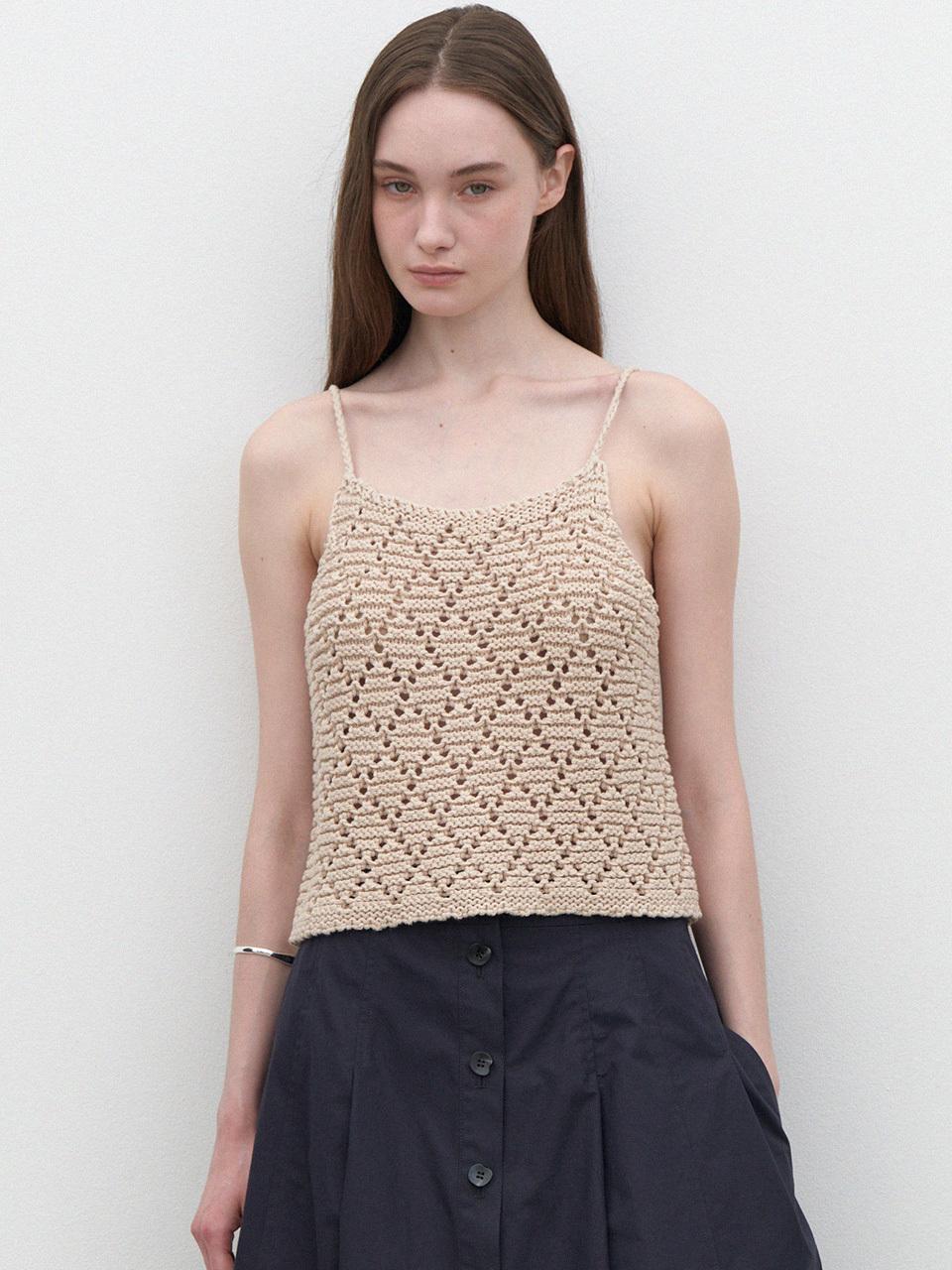 LARGO Crochet Bustier Knitted Top [Beige]