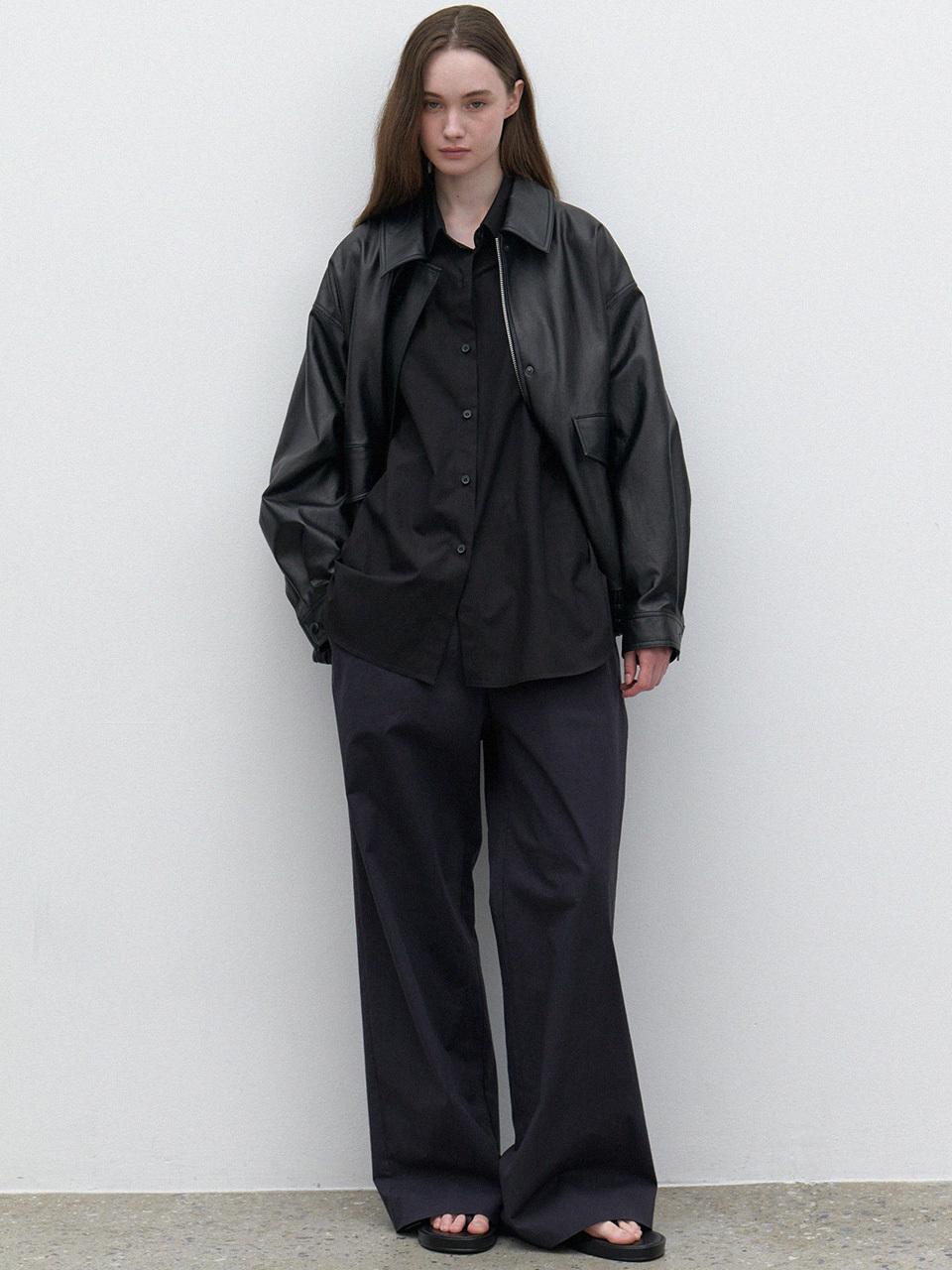 LARGO Faux Leather Oversized Blouson Jacket [Black]