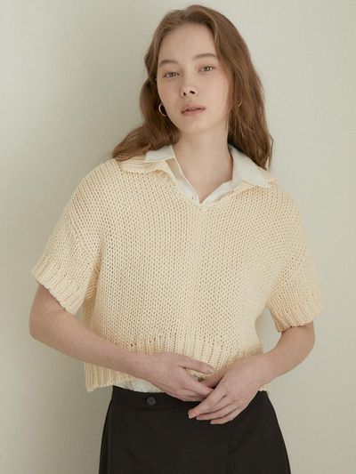 LARGO Polo Collar Sweater_Natural
