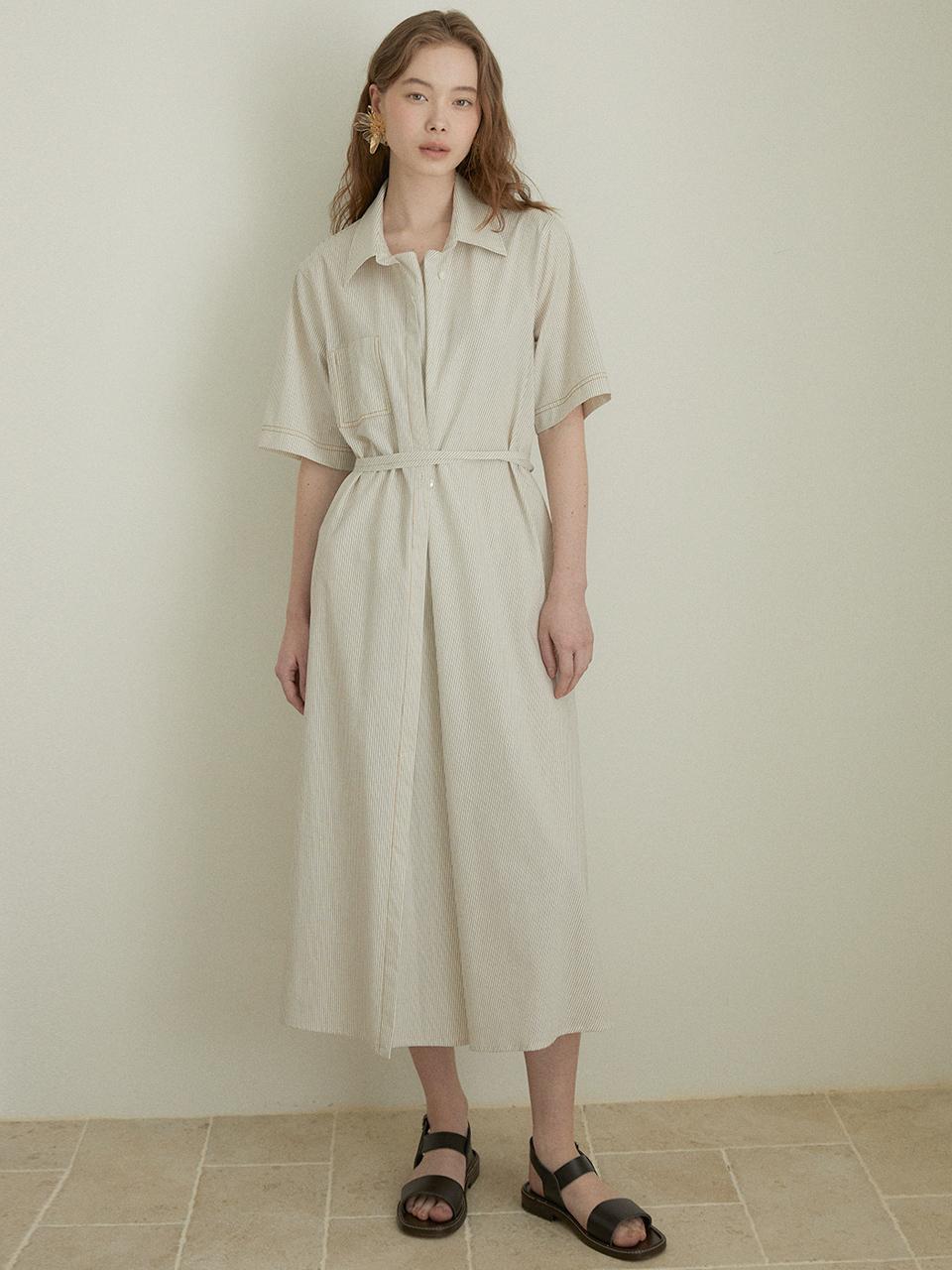 LARGO Shirt Dress_Beige Stripe