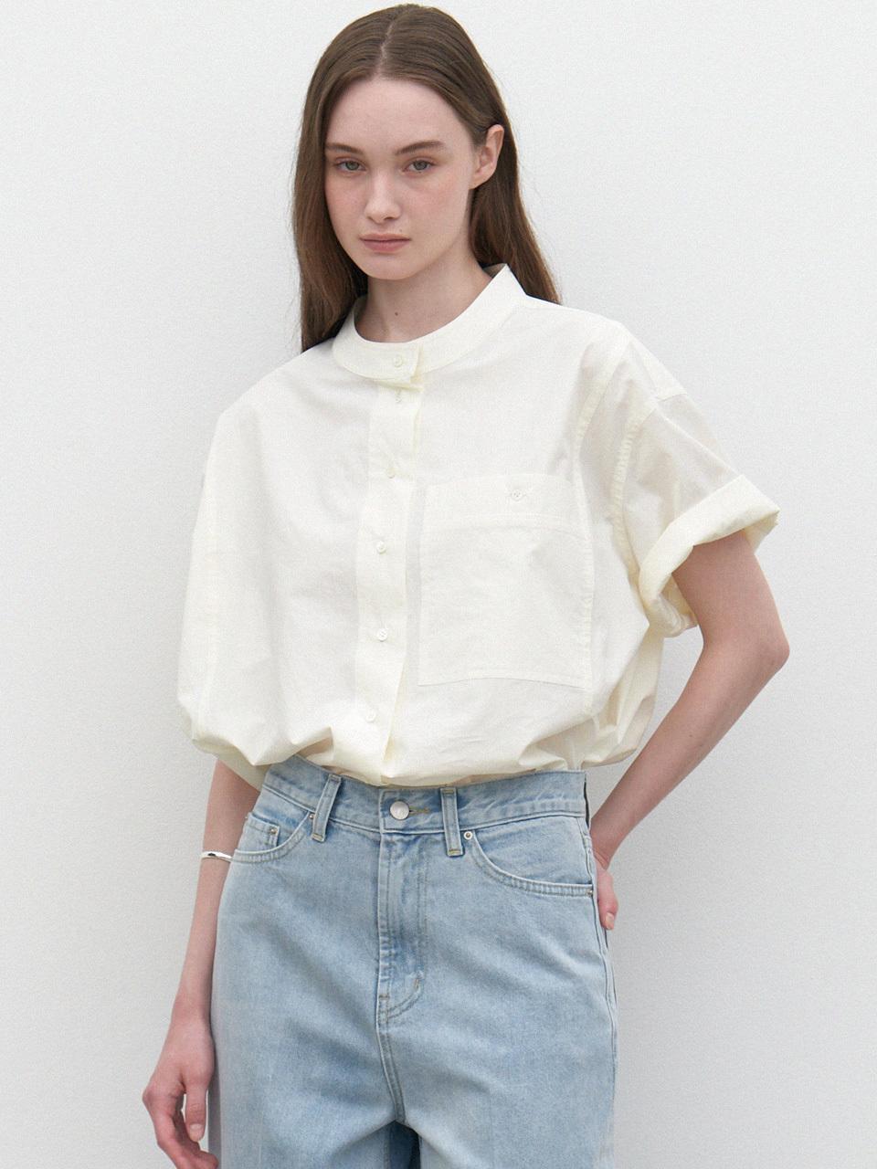 LARGO Short-sleeve Standing collar Shirt [Light yellow]