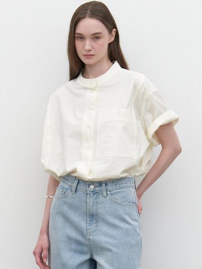 LARGO Short-sleeve Standing collar Shirt [Light yellow]